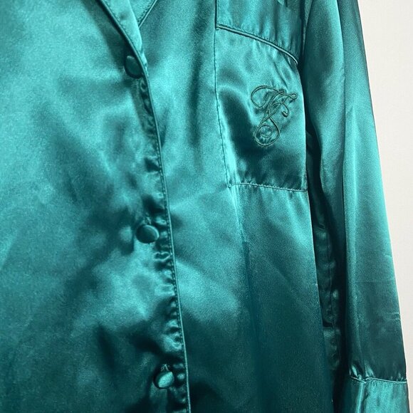 Vtg Victoria's Secret Gold Label Green Satin Button Down Sleep Shirt S Designer - Picture 6 of 13
